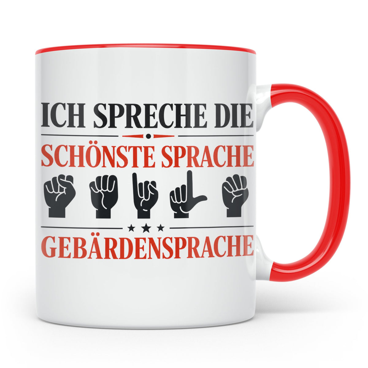 Gebärdensprache Tasse mit Spruch Ich spreche die schönste Sp – Rot [farbe:rot]