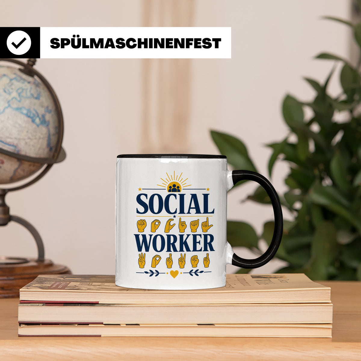 Sozialarbeiter Tasse mit Gebärdensprache Design | Geschenkid – Schwarz [farbe:schwarz]
