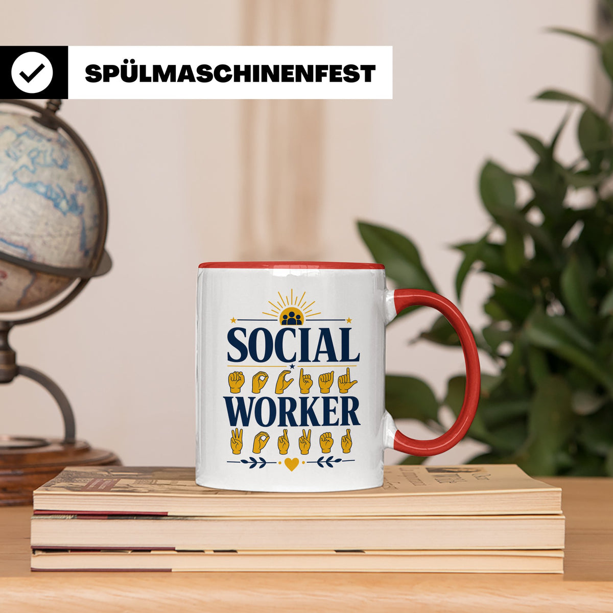 Sozialarbeiter Tasse mit Gebärdensprache Design | Geschenkid – Rot [farbe:rot]
