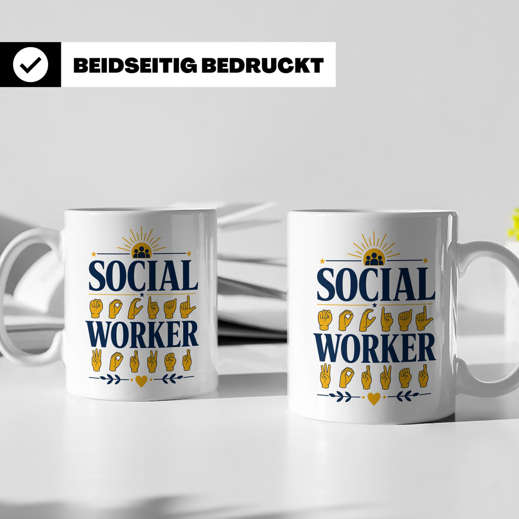 Sozialarbeiter Tasse mit Gebärdensprache Design | Geschenkid – Weiß [farbe:weiß]