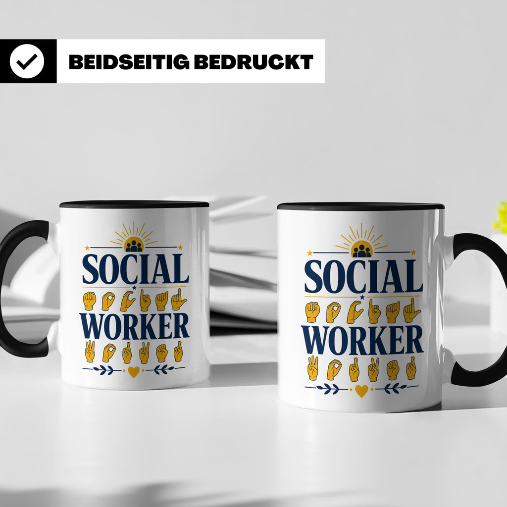 Sozialarbeiter Tasse mit Gebärdensprache Design | Geschenkid – Schwarz [farbe:schwarz]