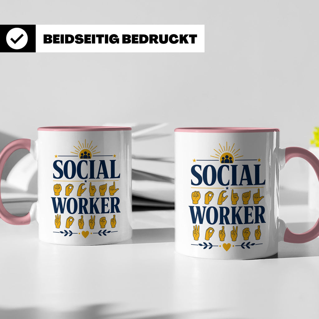 Sozialarbeiter Tasse mit Gebärdensprache Design | Geschenkid – Rosa [farbe:rosa]