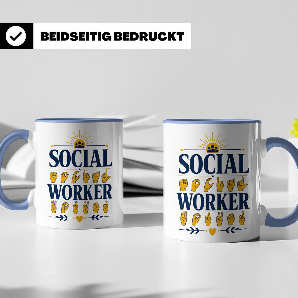 Sozialarbeiter Tasse mit Gebärdensprache Design | Geschenkid – Blau [farbe:blau]