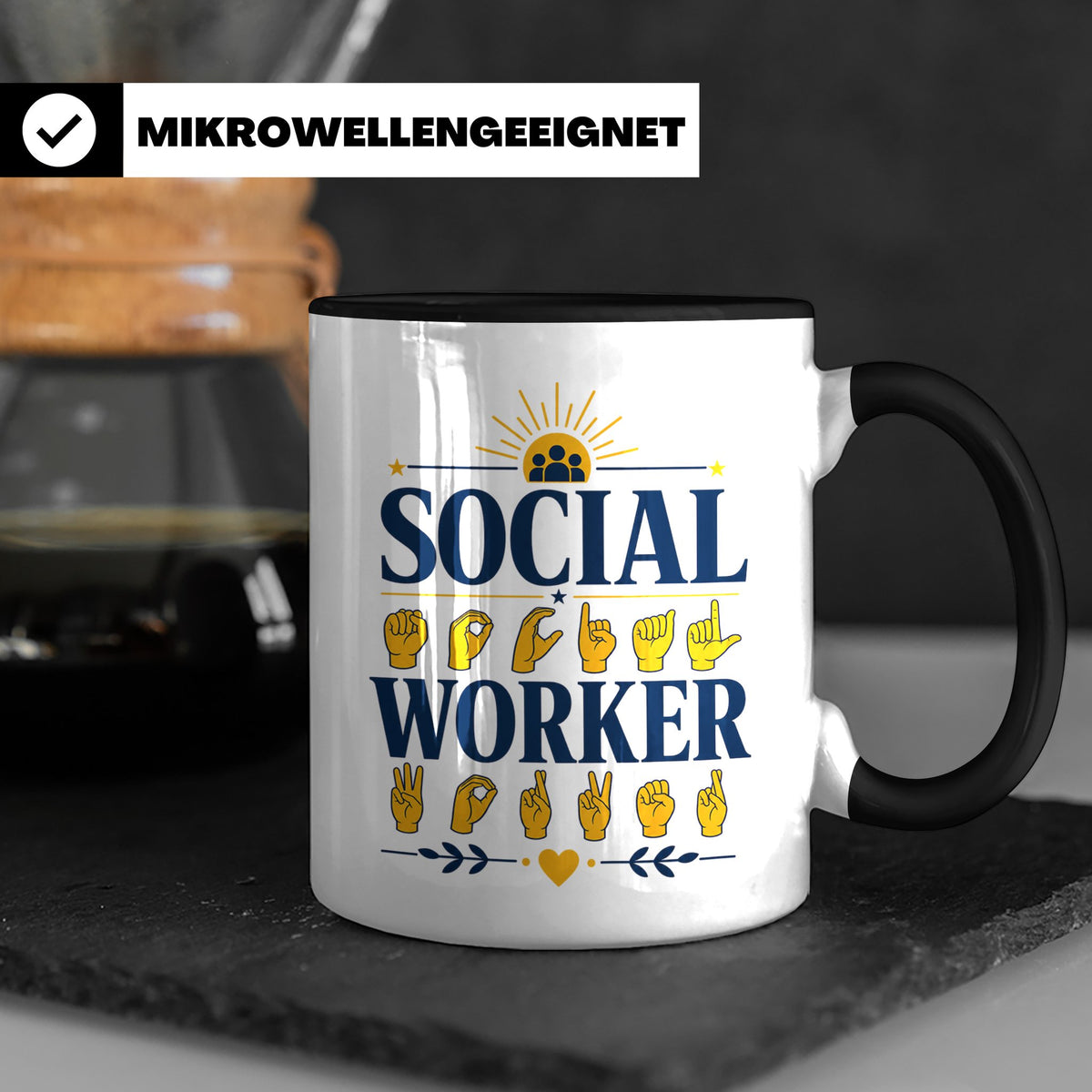Sozialarbeiter Tasse mit Gebärdensprache Design | Geschenkid – Schwarz [farbe:schwarz]