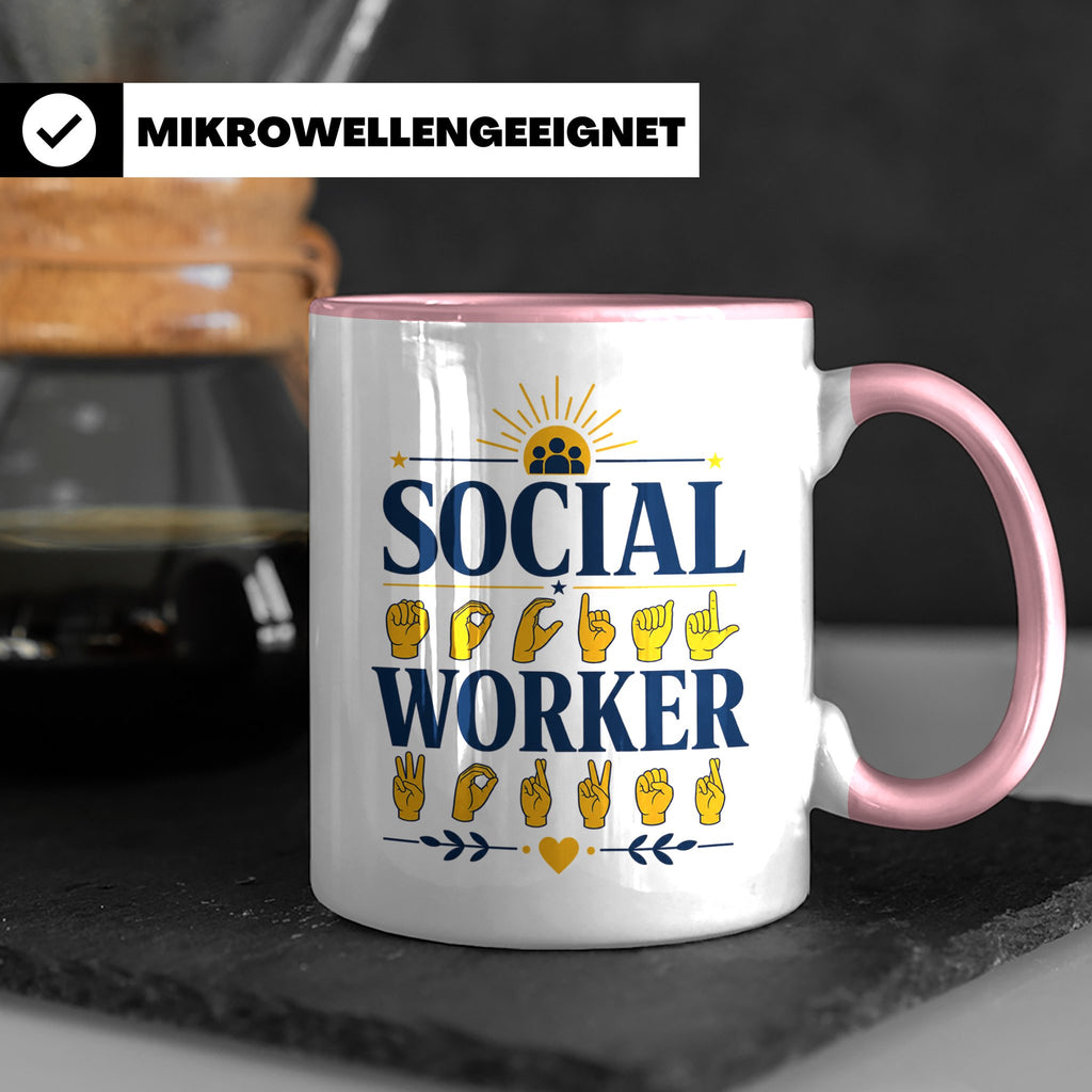 Sozialarbeiter Tasse mit Gebärdensprache Design | Geschenkid – Rosa [farbe:rosa]