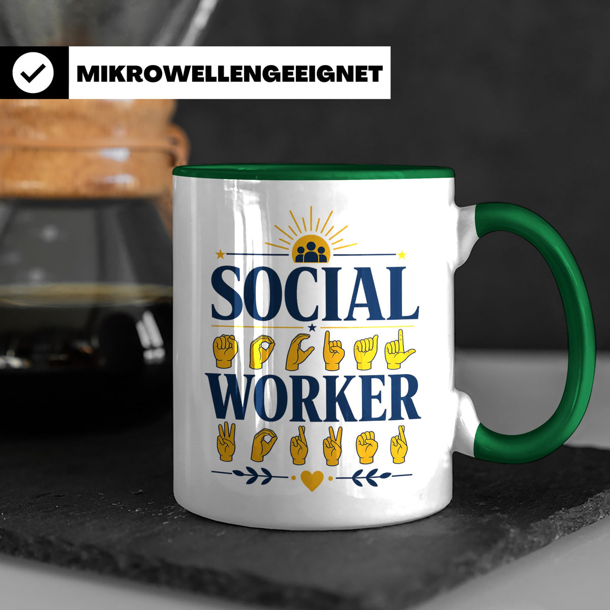 Sozialarbeiter Tasse mit Gebärdensprache Design | Geschenkid – Grün [farbe:grün]