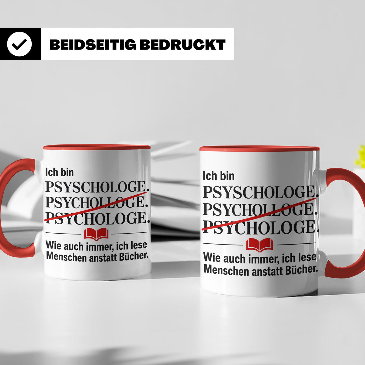 Psychologe Tasse mit Spruch Ich lese Menschen Geschenk für P – Rot [farbe:rot]
