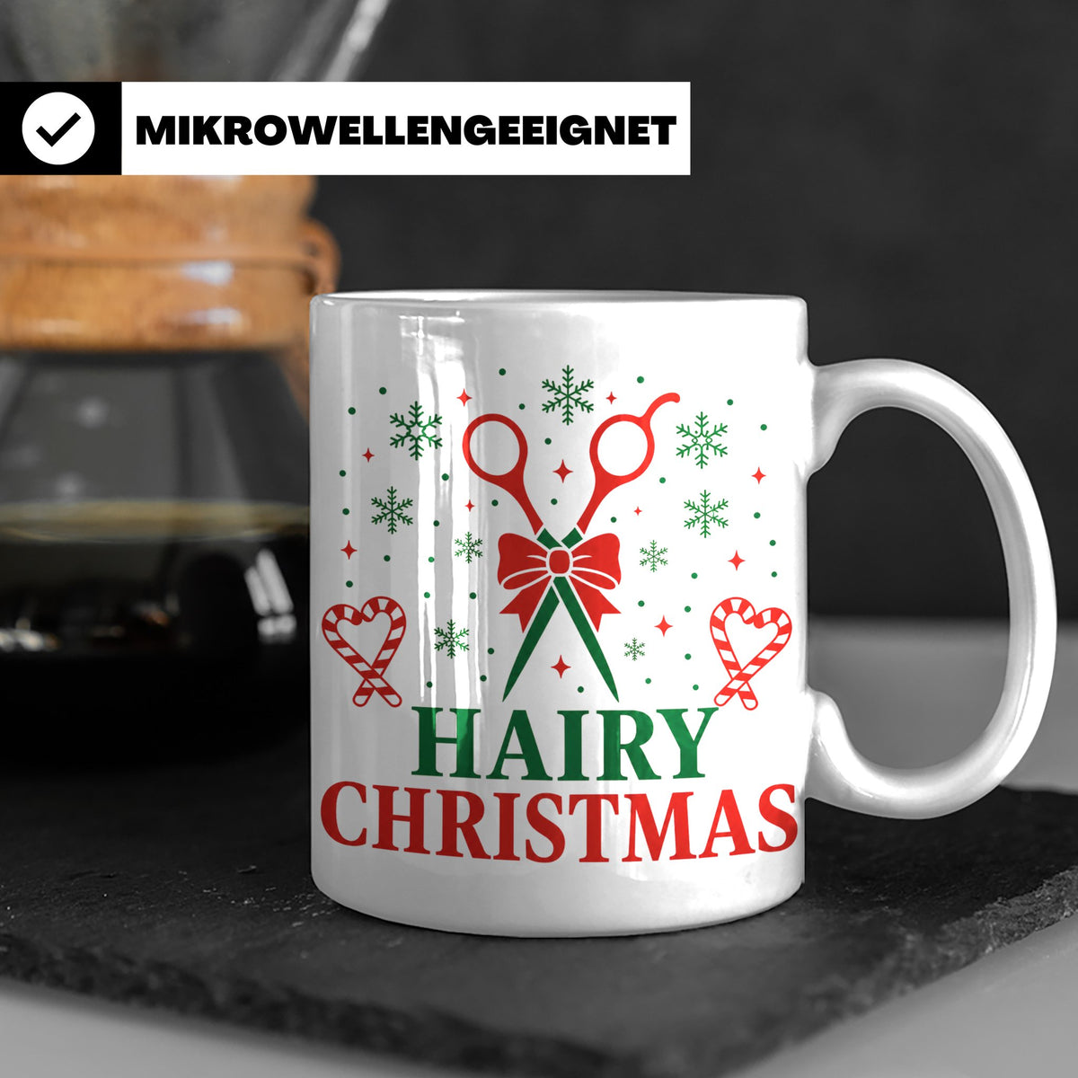 Friseur Tasse Hairy Christmas Lustiger Spruch für Friseurin  – Weiß [farbe:weiß]