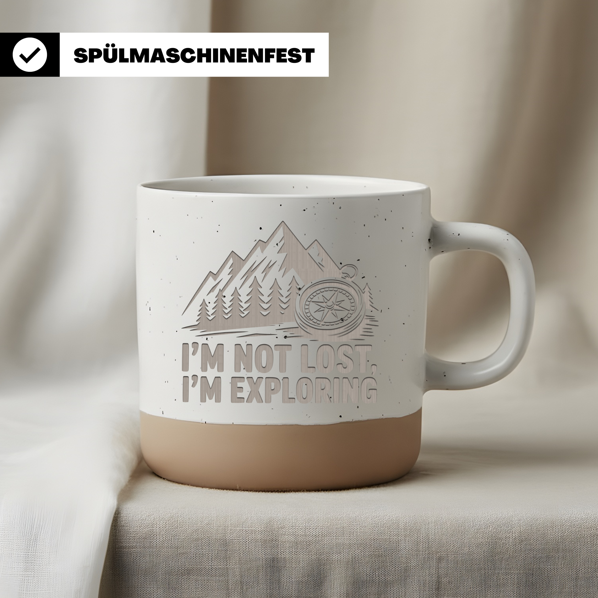 Tasse Wandern Outdoor Spruch I'm Not Lost I'm Exploring Kaffeetasse Berge Abenteuer Geschenk Wanderer Kompass Design Becher Camping Natur