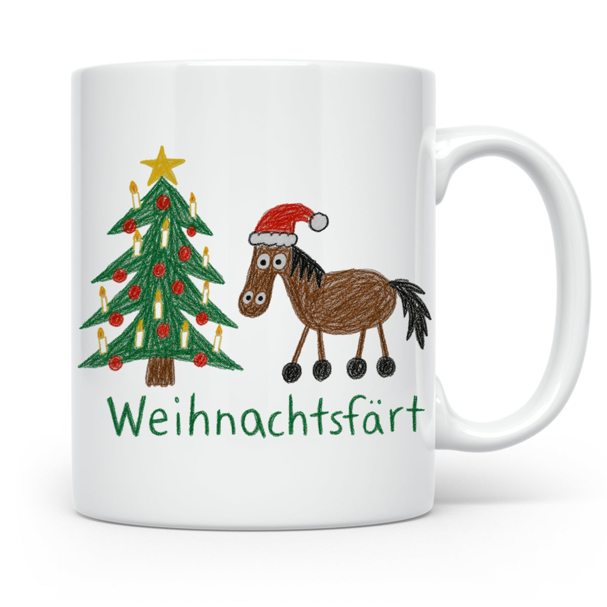 Weihnachtsfärt Tasse lustig Pferd mit Weihnachtsmütze Kaffee – Weiß [farbe:weiß]