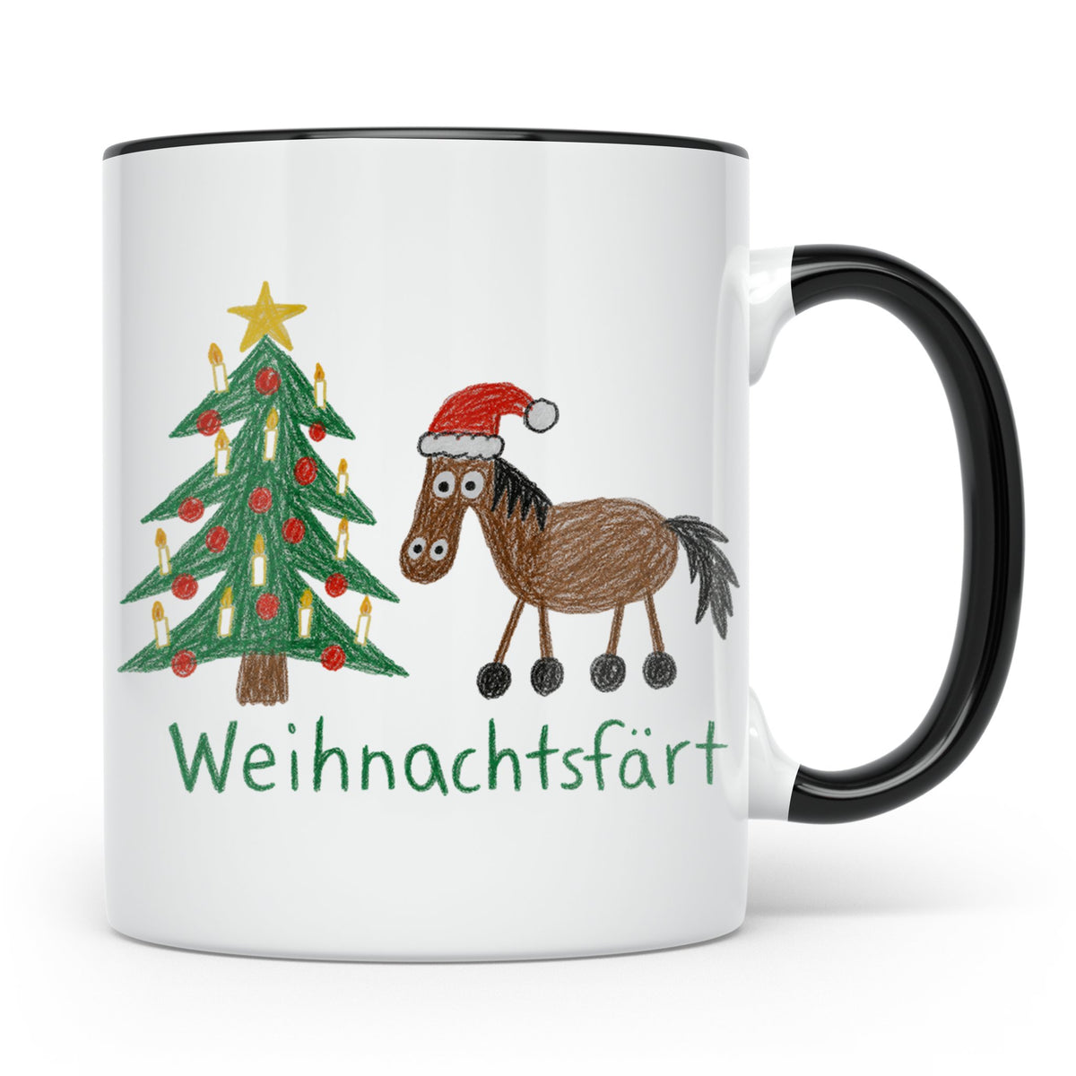 Weihnachtsfärt Tasse lustig Pferd mit Weihnachtsmütze Kaffee – Schwarz [farbe:schwarz]