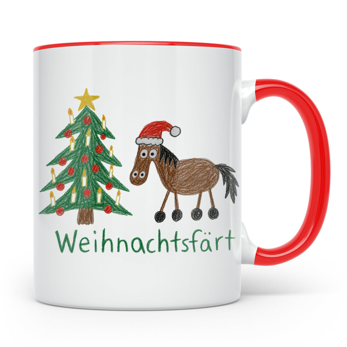 Weihnachtsfärt Tasse lustig Pferd mit Weihnachtsmütze Kaffee – Rot [farbe:rot]