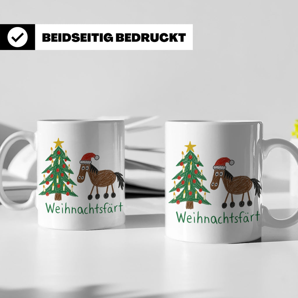Weihnachtsfärt Tasse lustig Pferd mit Weihnachtsmütze Kaffee – Weiß [farbe:weiß]
