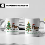 Weihnachtsfärt Tasse lustig Pferd mit Weihnachtsmütze Kaffee – Weiß [farbe:weiß]