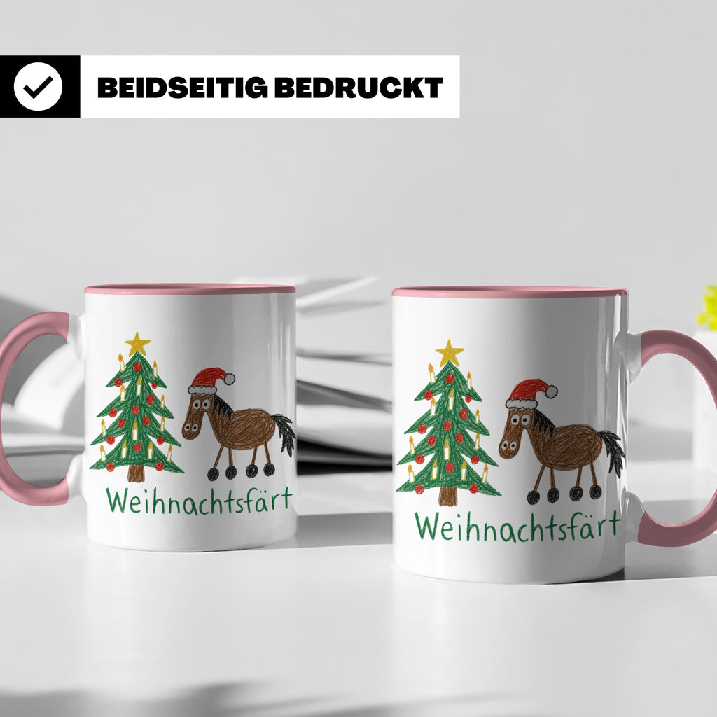Weihnachtsfärt Tasse lustig Pferd mit Weihnachtsmütze Kaffee – Rosa [farbe:rosa]