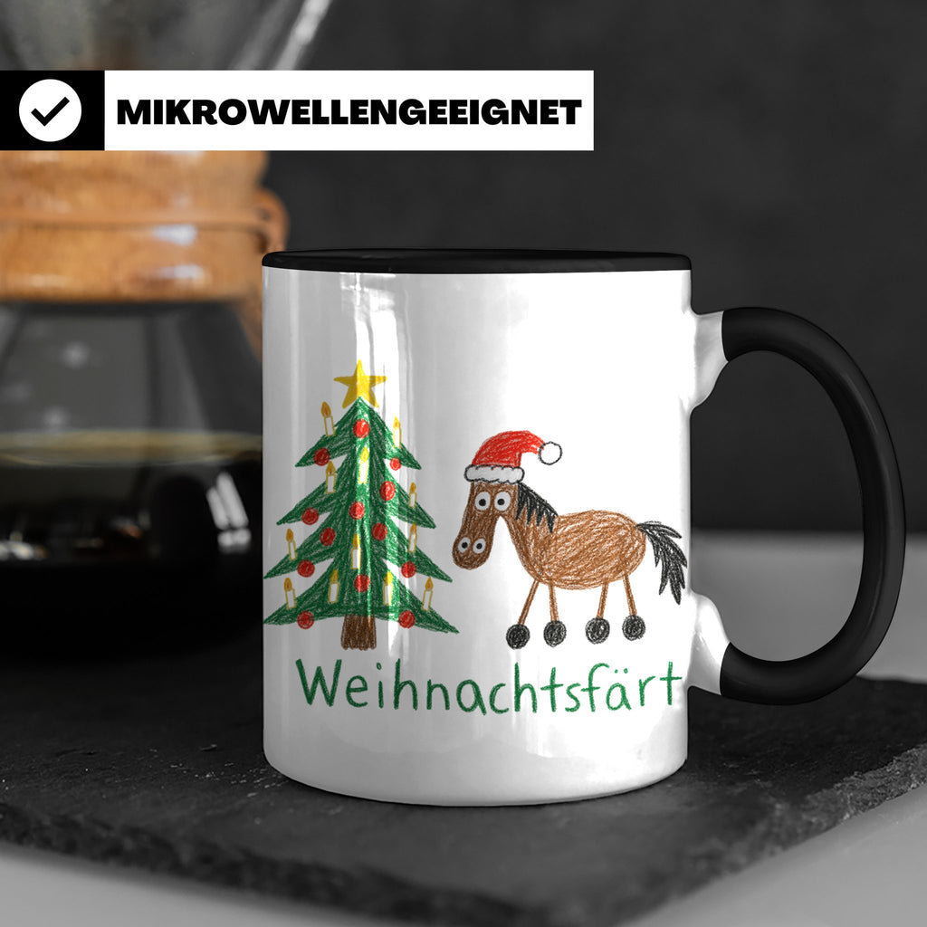 Weihnachtsfärt Tasse lustig Pferd mit Weihnachtsmütze Kaffee – Schwarz [farbe:schwarz]