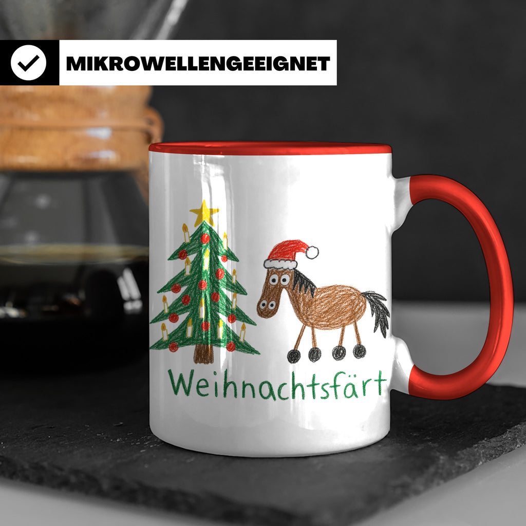 Weihnachtsfärt Tasse lustig Pferd mit Weihnachtsmütze Kaffee – Rot [farbe:rot]