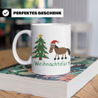 Weihnachtsfärt Tasse lustig Pferd mit Weihnachtsmütze Kaffee – Weiß [farbe:weiß]