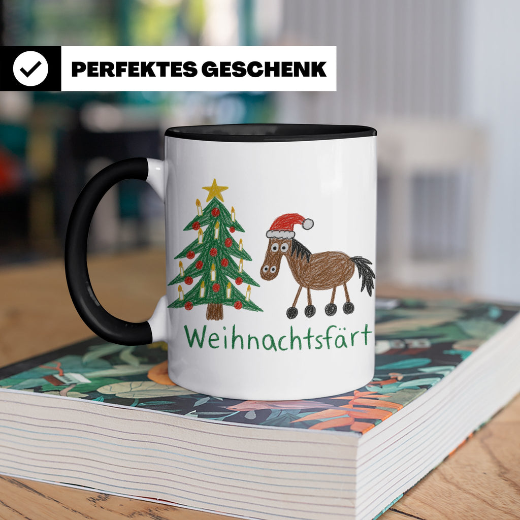 Weihnachtsfärt Tasse lustig Pferd mit Weihnachtsmütze Kaffee – Schwarz [farbe:schwarz]