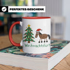 Weihnachtsfärt Tasse lustig Pferd mit Weihnachtsmütze Kaffee – Rot [farbe:rot]