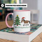 Weihnachtsfärt Tasse lustig Pferd mit Weihnachtsmütze Kaffee – Rosa [farbe:rosa]