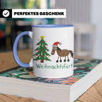 Weihnachtsfärt Tasse lustig Pferd mit Weihnachtsmütze Kaffee – Blau [farbe:blau]