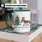 Weihnachtsfärt Tasse lustig Pferd mit Weihnachtsmütze Kaffee – Grün [farbe:grün]