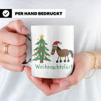 Weihnachtsfärt Tasse lustig Pferd mit Weihnachtsmütze Kaffee – Weiß [farbe:weiß]