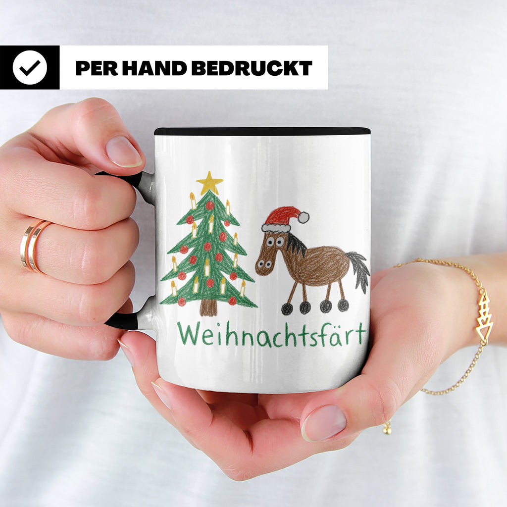 Weihnachtsfärt Tasse lustig Pferd mit Weihnachtsmütze Kaffee – Schwarz [farbe:schwarz]