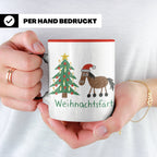 Weihnachtsfärt Tasse lustig Pferd mit Weihnachtsmütze Kaffee – Rot [farbe:rot]