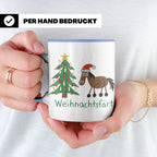 Weihnachtsfärt Tasse lustig Pferd mit Weihnachtsmütze Kaffee – Blau [farbe:blau]