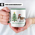Weihnachtsfärt Tasse lustig Pferd mit Weihnachtsmütze Kaffee – Grün [farbe:grün]
