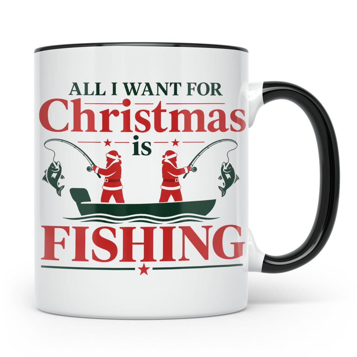 Angler Tasse mit Spruch All I Want for Christmas is Fishing, – Schwarz [farbe:schwarz]