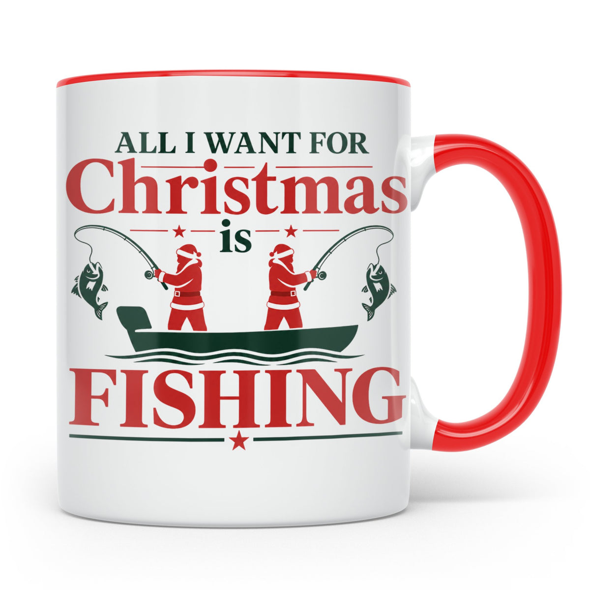 Angler Tasse mit Spruch All I Want for Christmas is Fishing, – Rot [farbe:rot]