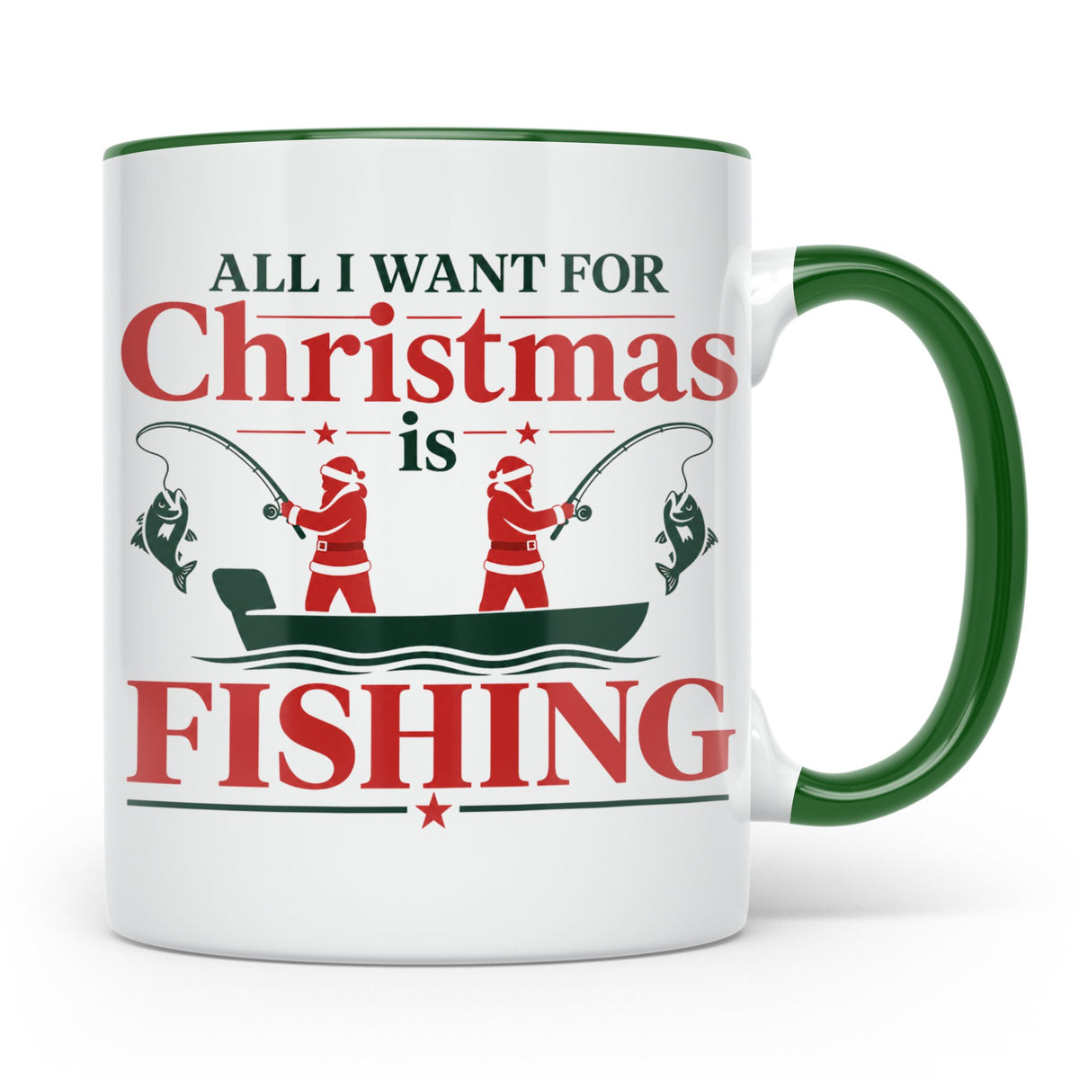 Angler Tasse mit Spruch All I Want for Christmas is Fishing, – Grün [farbe:grün]