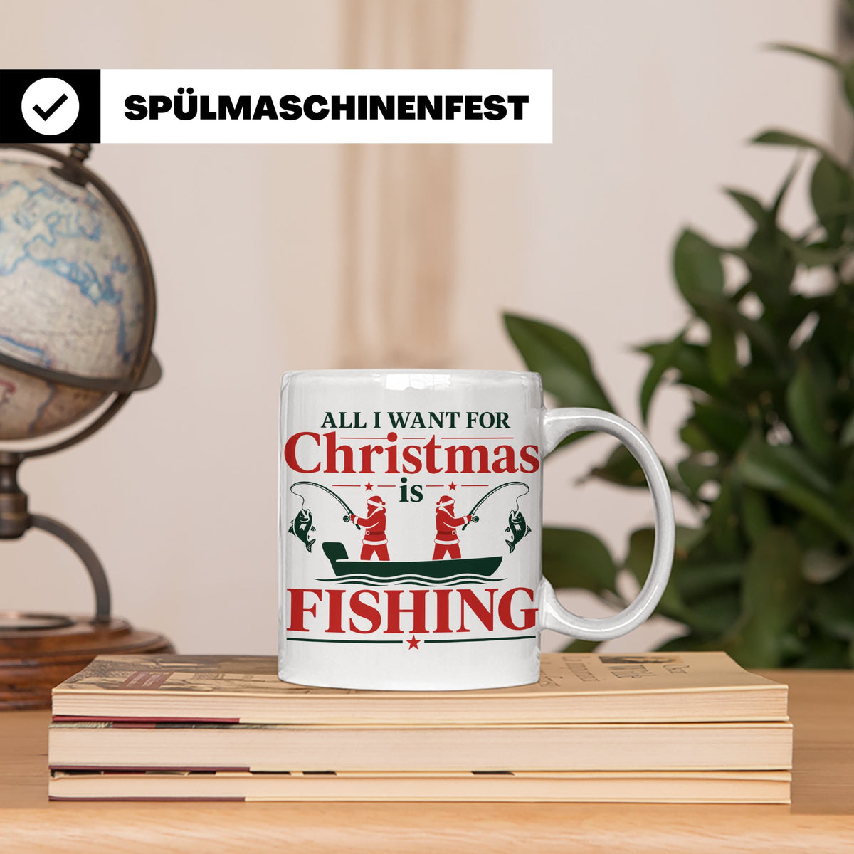 Angler Tasse mit Spruch All I Want for Christmas is Fishing, – Weiß [farbe:weiß]