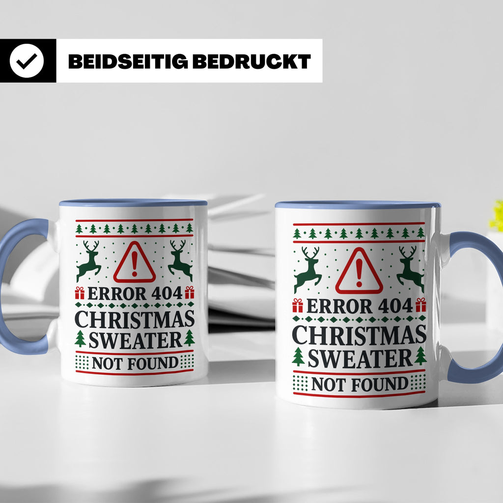 Error 404 Tasse Ugly Christmas Sweater Design für Programmie – Blau [farbe:blau]