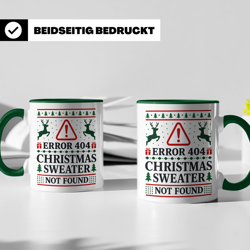 Error 404 Tasse Ugly Christmas Sweater Design für Programmie – Grün [farbe:grün]