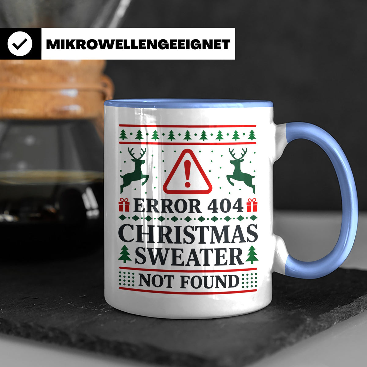 Error 404 Tasse Ugly Christmas Sweater Design für Programmie – Blau [farbe:blau]