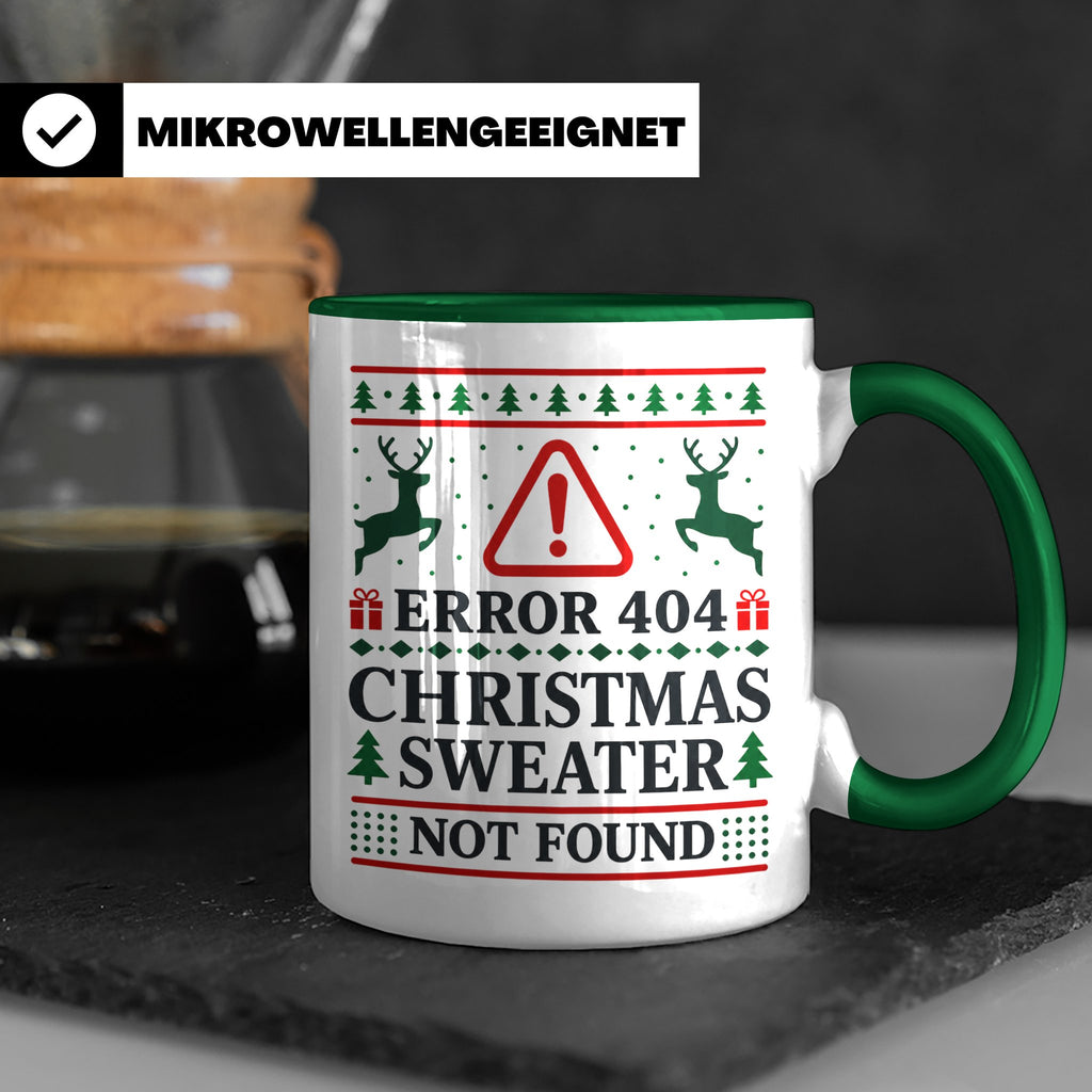 Error 404 Tasse Ugly Christmas Sweater Design für Programmie – Grün [farbe:grün]
