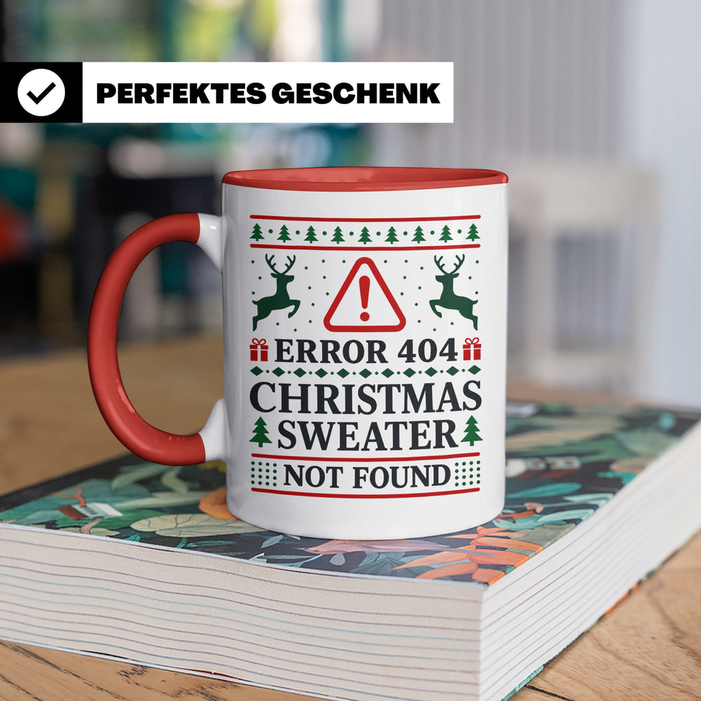Error 404 Tasse Ugly Christmas Sweater Design für Programmie – Rot [farbe:rot]