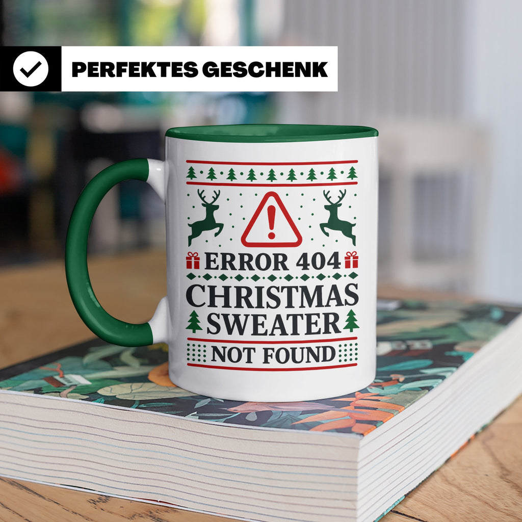 Error 404 Tasse Ugly Christmas Sweater Design für Programmie – Grün [farbe:grün]