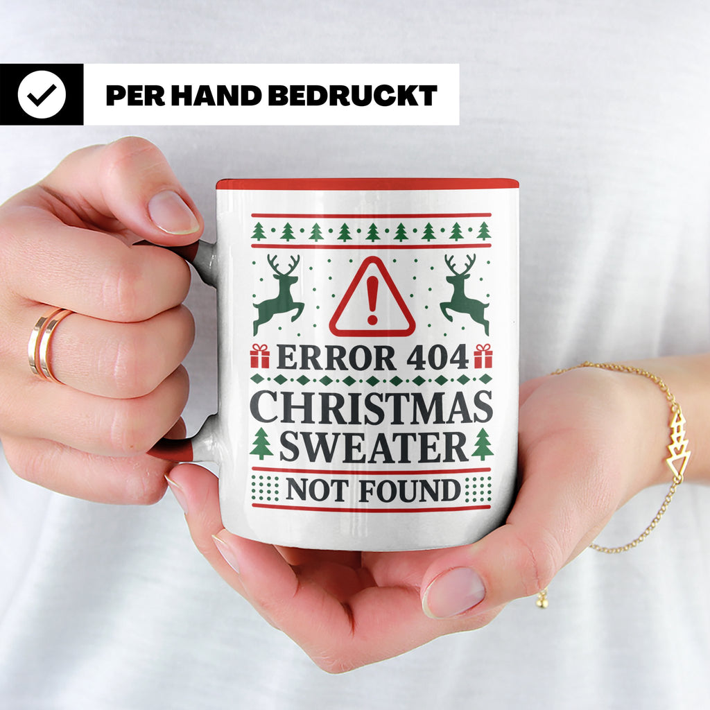 Error 404 Tasse Ugly Christmas Sweater Design für Programmie – Rot [farbe:rot]