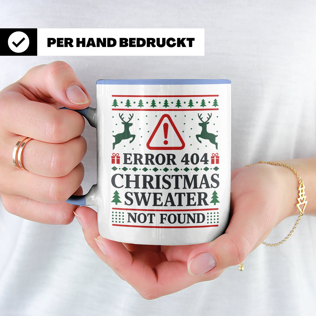 Error 404 Tasse Ugly Christmas Sweater Design für Programmie – Blau [farbe:blau]