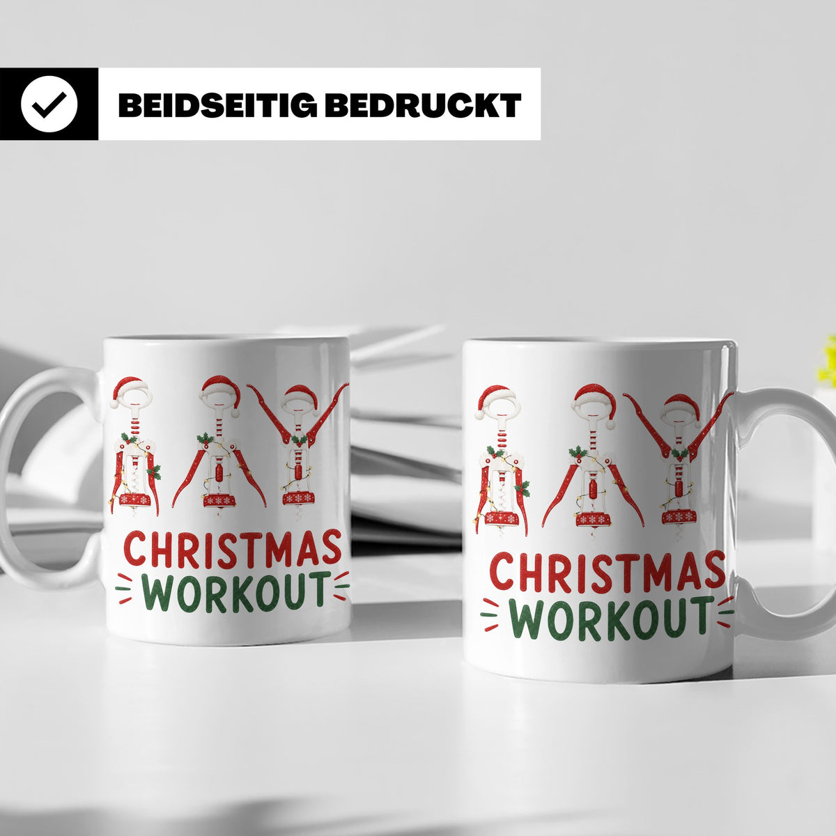 Lustige Weintasse Christmas Workout Korkenzieher Tasse für W – Weiß [farbe:weiß]