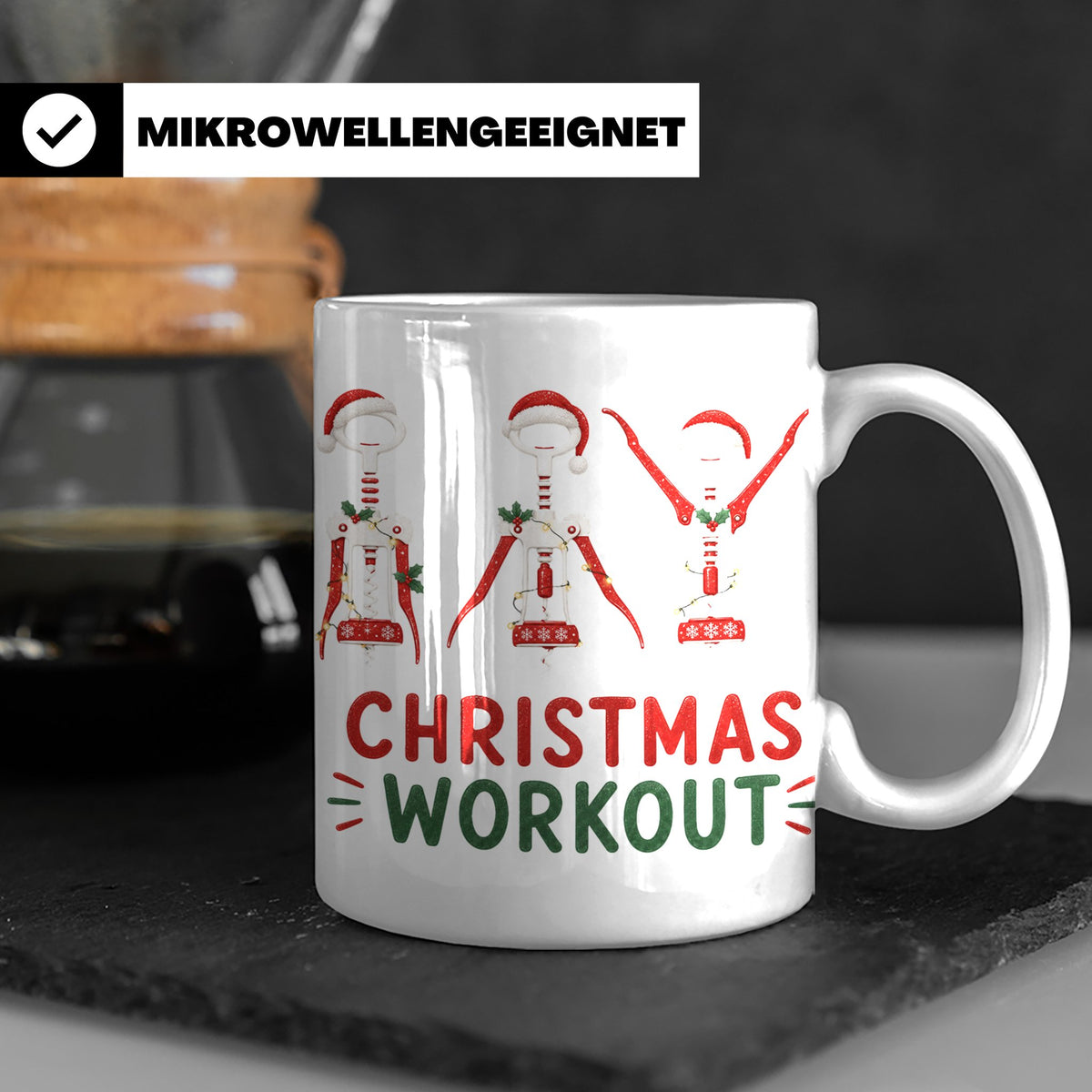 Lustige Weintasse Christmas Workout Korkenzieher Tasse für W – Weiß [farbe:weiß]
