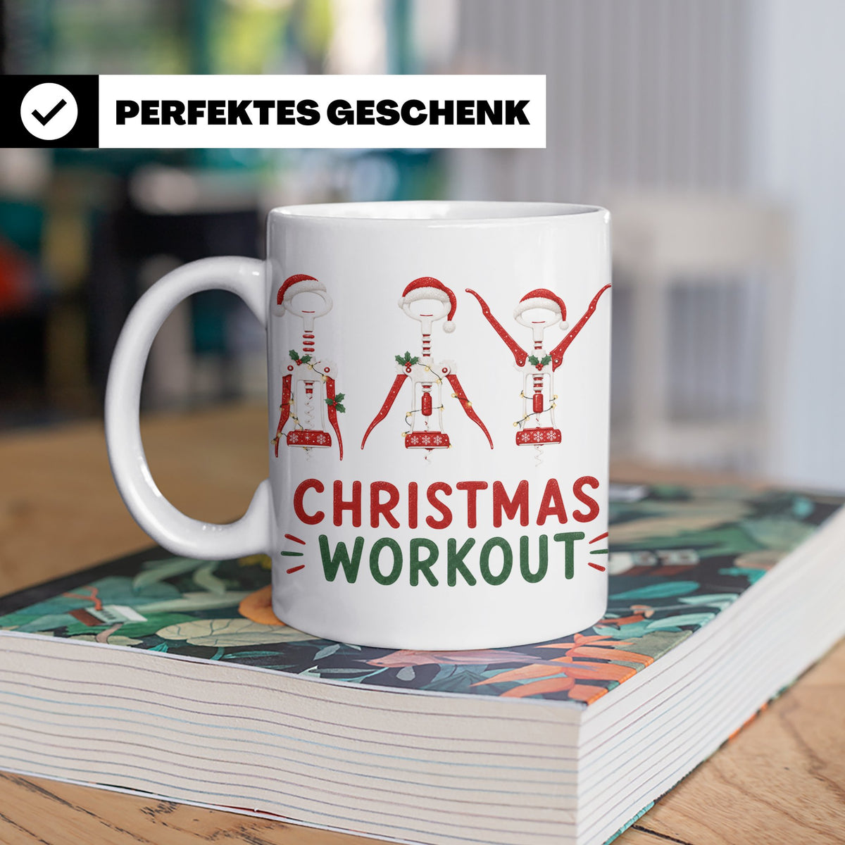 Lustige Weintasse Christmas Workout Korkenzieher Tasse für W – Weiß [farbe:weiß]