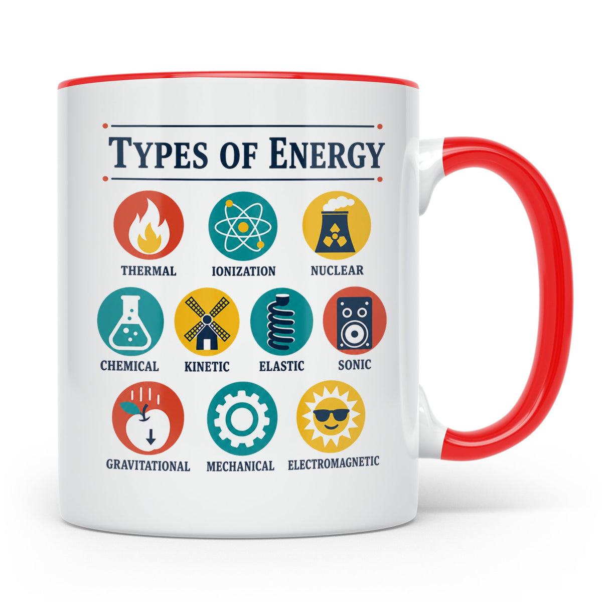 Physik Tasse Energieformen lustiges Wissenschaft Motiv MINT  – Rot [farbe:rot]