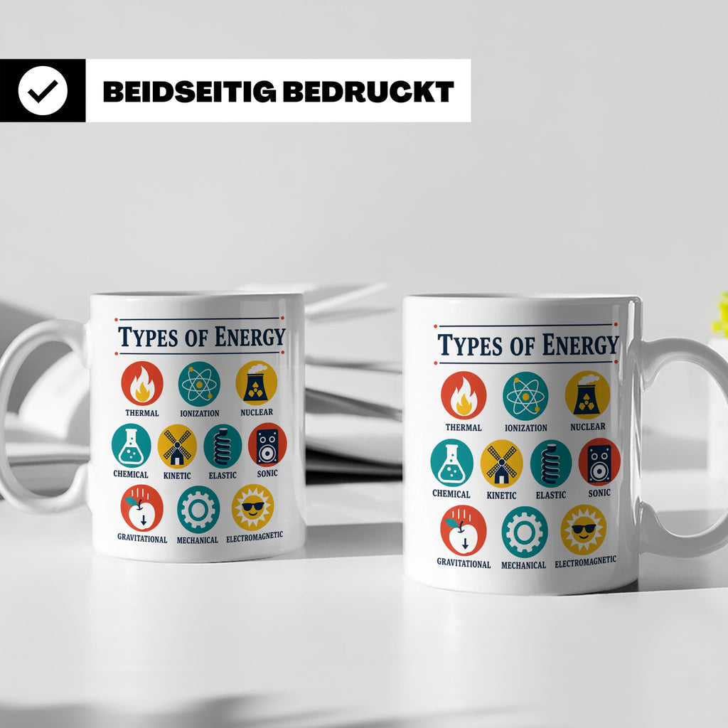 Physik Tasse Energieformen lustiges Wissenschaft Motiv MINT  – Weiß [farbe:weiß]