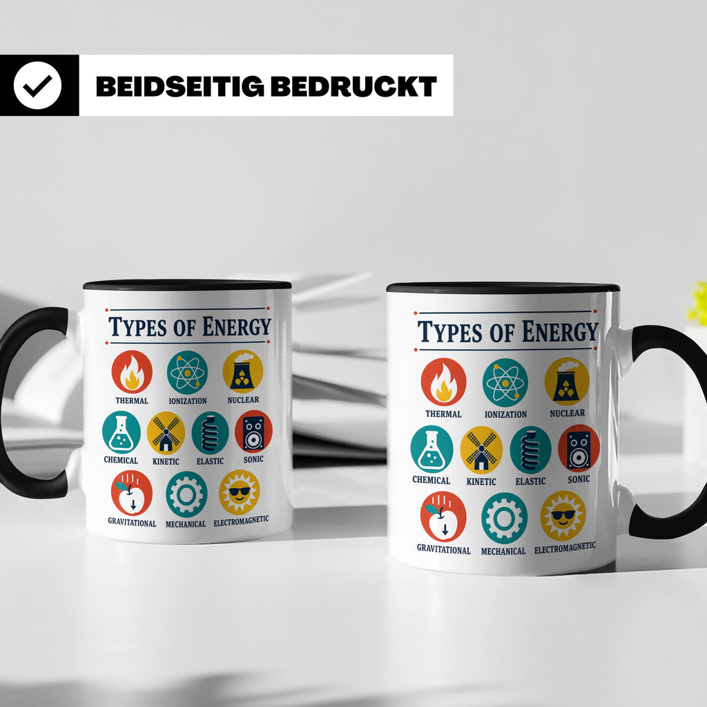 Physik Tasse Energieformen lustiges Wissenschaft Motiv MINT  – Schwarz [farbe:schwarz]